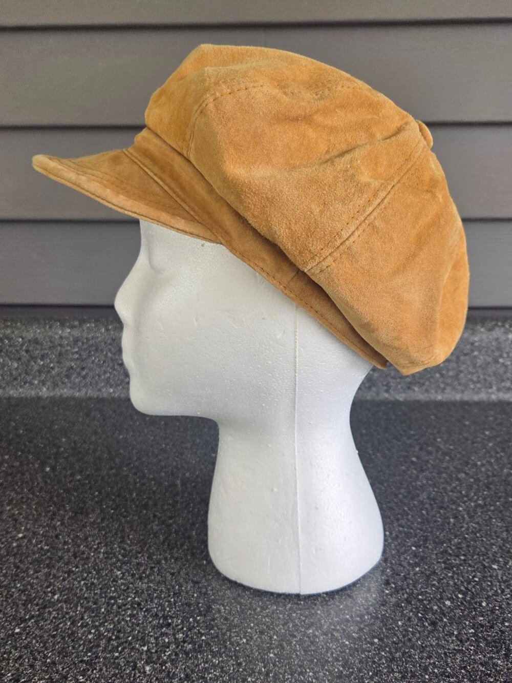Vtg Liz Claiborne Light Brown Leather Newsboy Cap Hat 8 Panel Gatsby Baker Boy